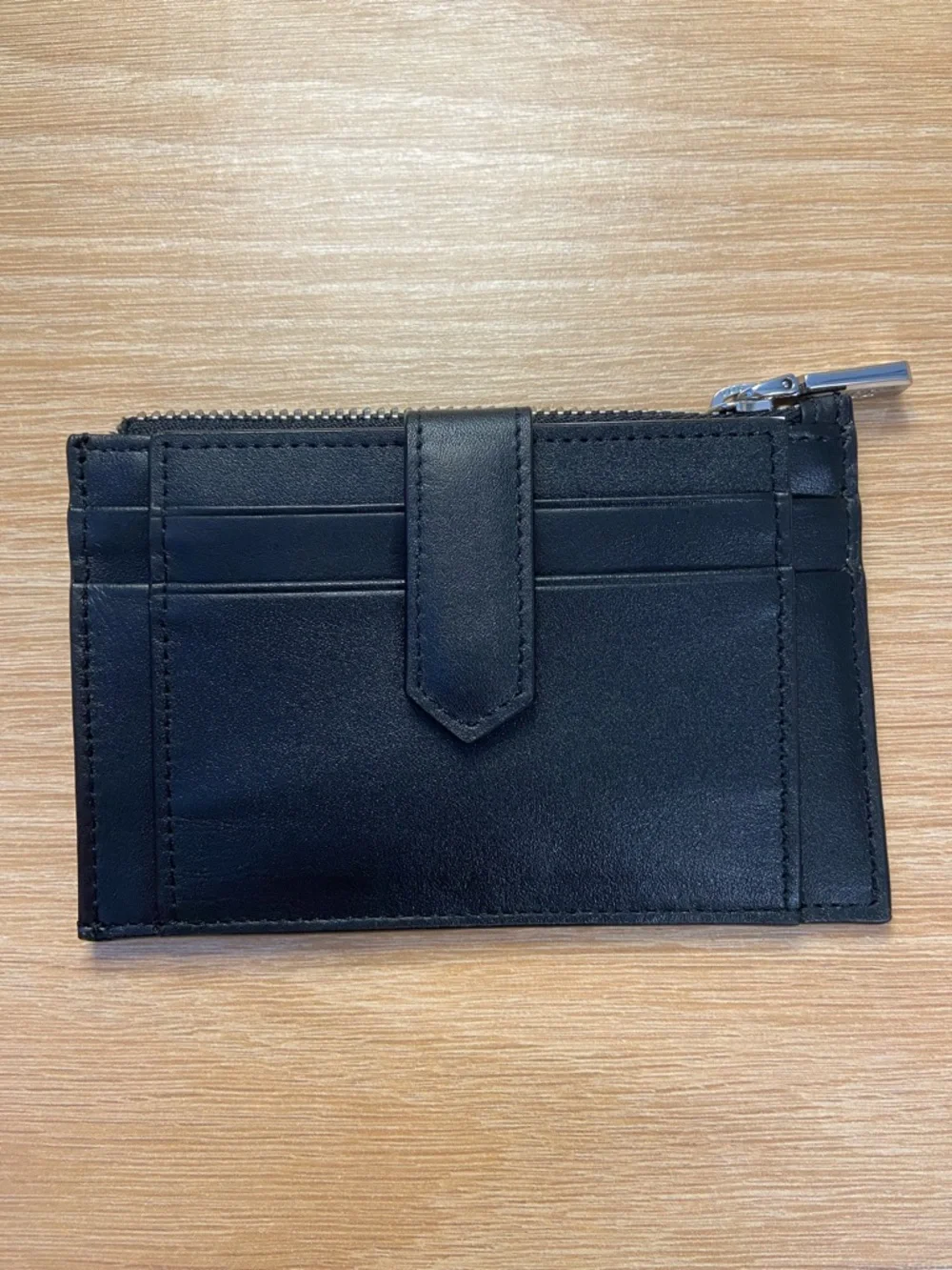 ROYCE New York Black Leather Card & Zip Pocket Holder